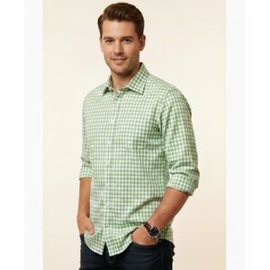 Vineyard Vines Dress Shirt 100’s 2-Ply Green Check Button Front Mens XL 16-36